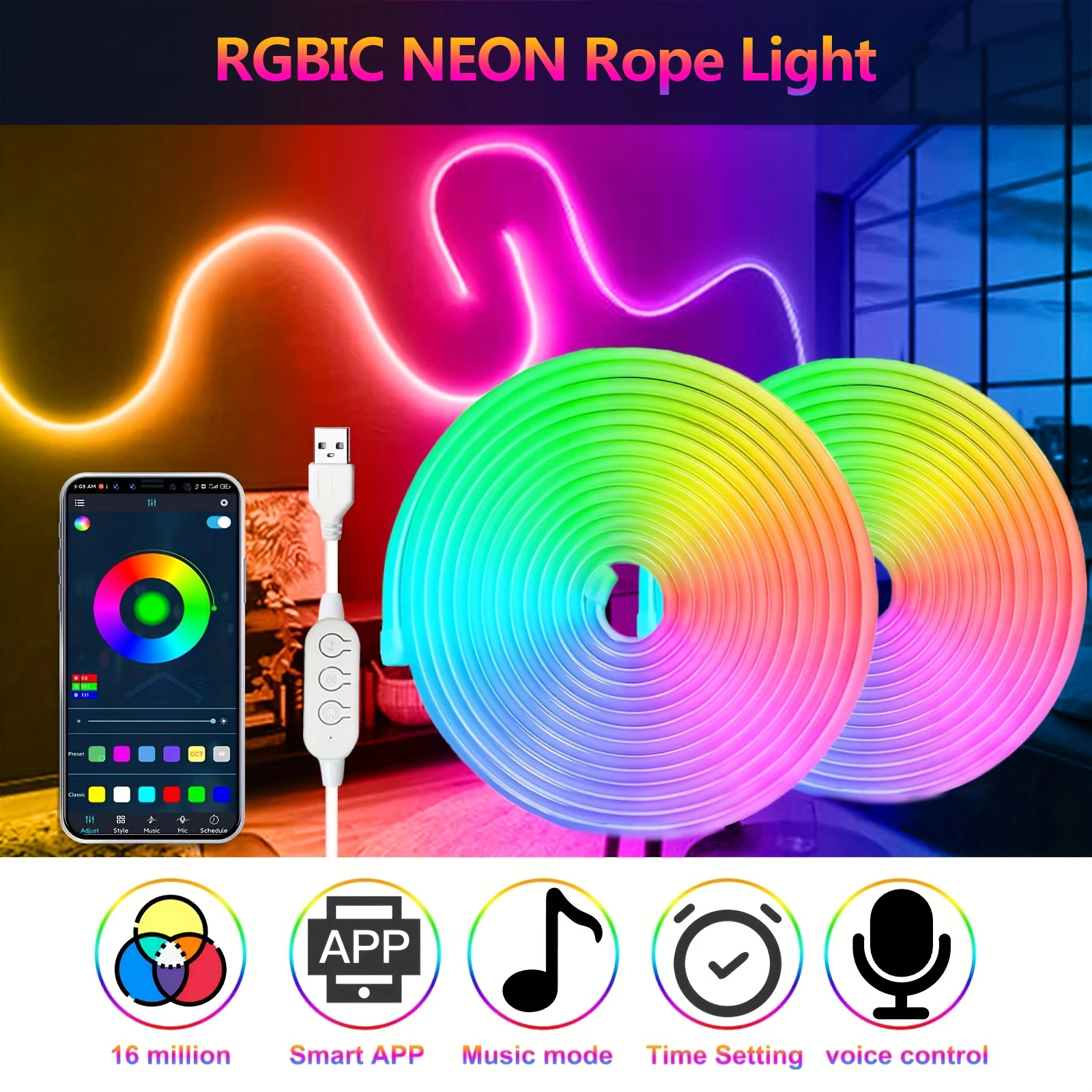 

Неоновые светодиодные ленты LeiiGeeGo RGBIC 5 мм