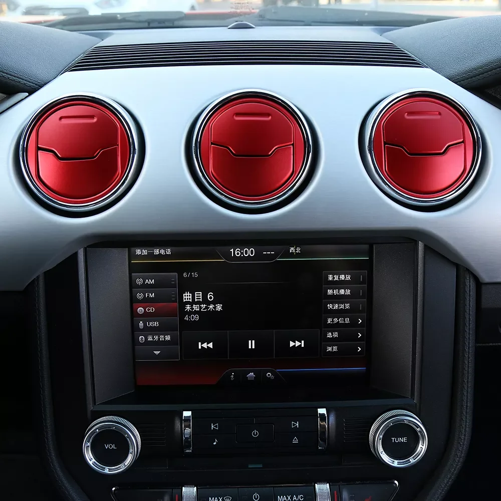 

ABS Car Dashboard Central Air Conditioner Vent Ring Cover Trim Sticker For Ford Mustang 2015 Up Car Styling