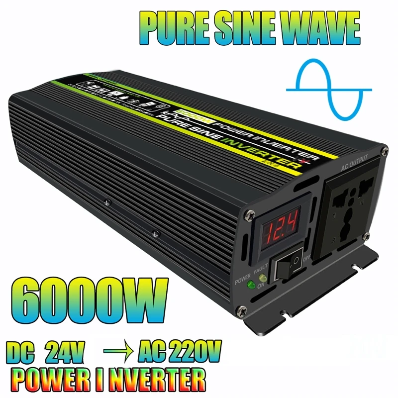 

6000W/8000W LCD Display Solar Power Inverter DC12V/24V/48V/60V to AC220V Pure Sine Wave Voltage Transformer Car Charge Converter