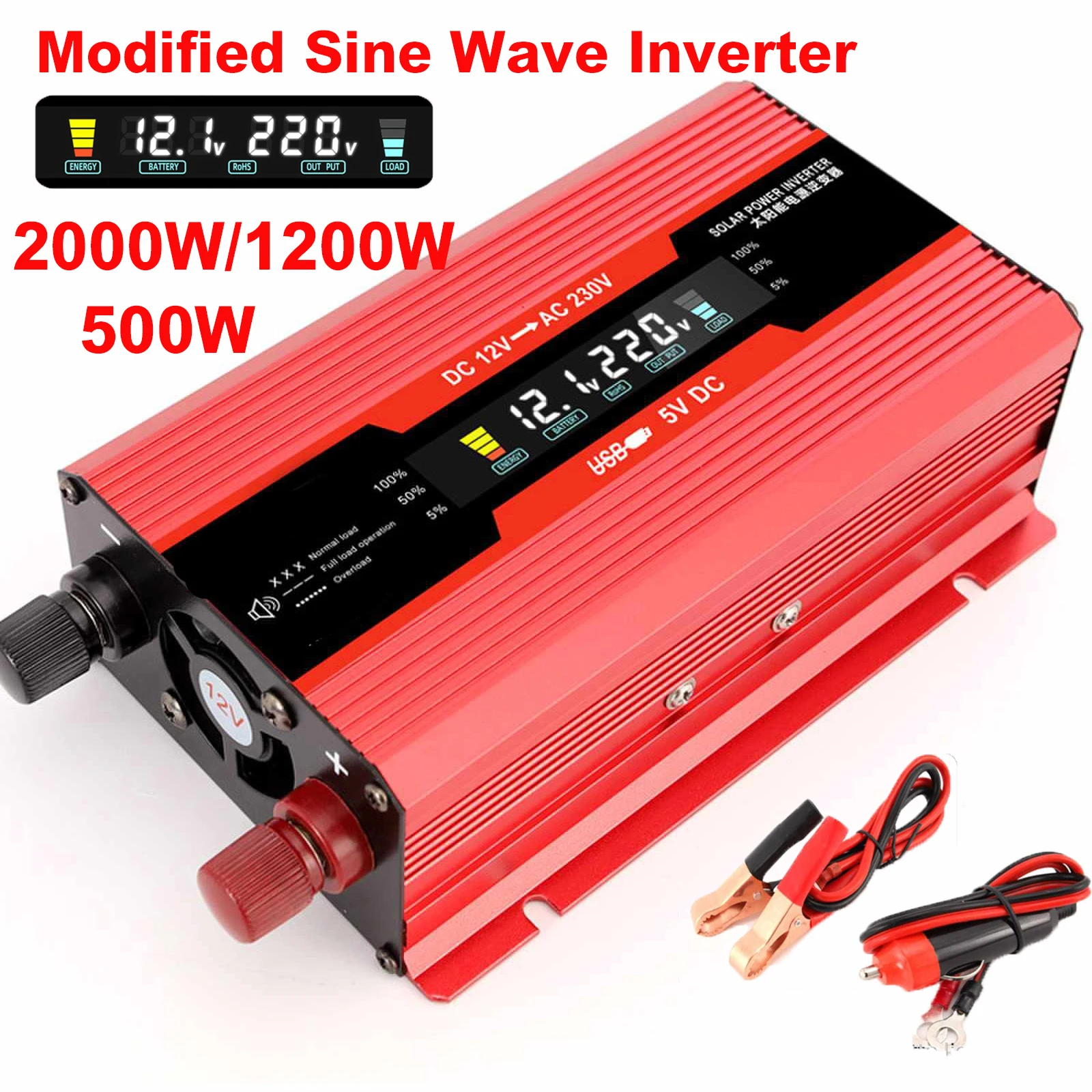 2000 Вт 1200 Вт 500 Вт модифицированный синусоидальный инвертор трансформатор напряжения интеллектуальный цифровой преобразователь для автомобиля дома и улицы от 12 В до 220 В