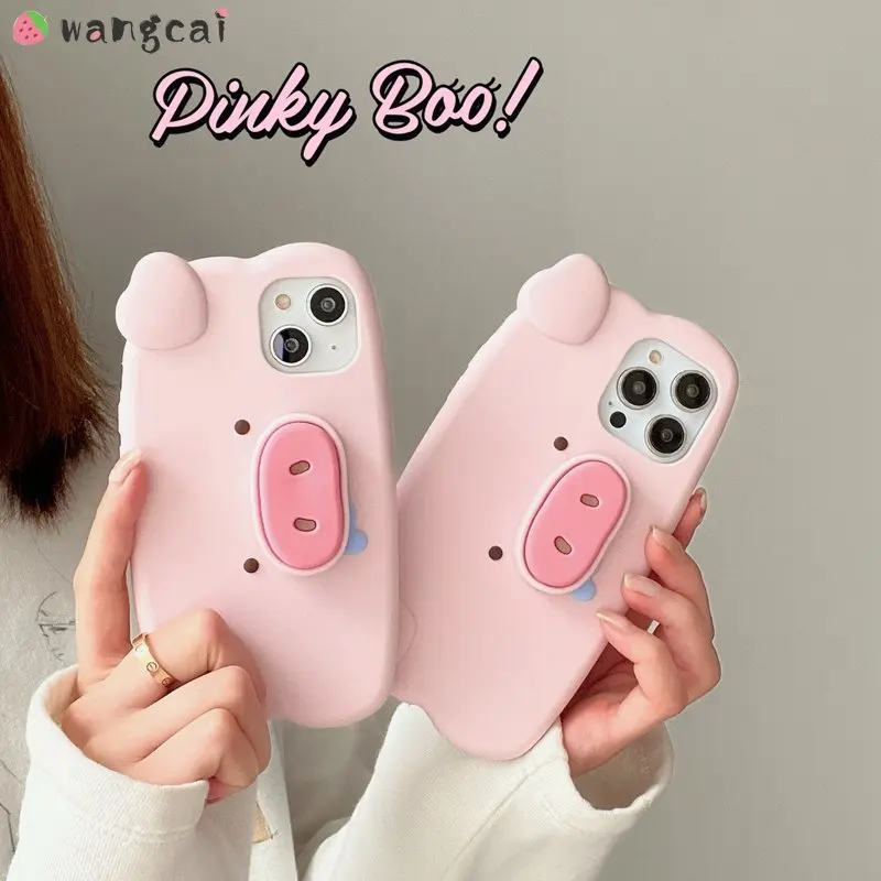 

3D pig nose invisible bracket silicone phone case for iphone 14 13 12 11 Pro Max 14 12 13 Pro cute creative cover