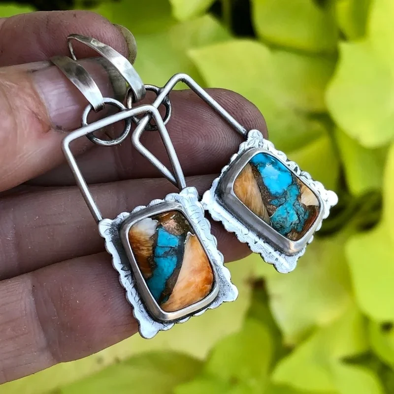 

Vintage Multicolor Stone Pendant Earrings Boho Design Jewelry Fashion Tribal Turquoise Pattern Women Personality Drop Earrings