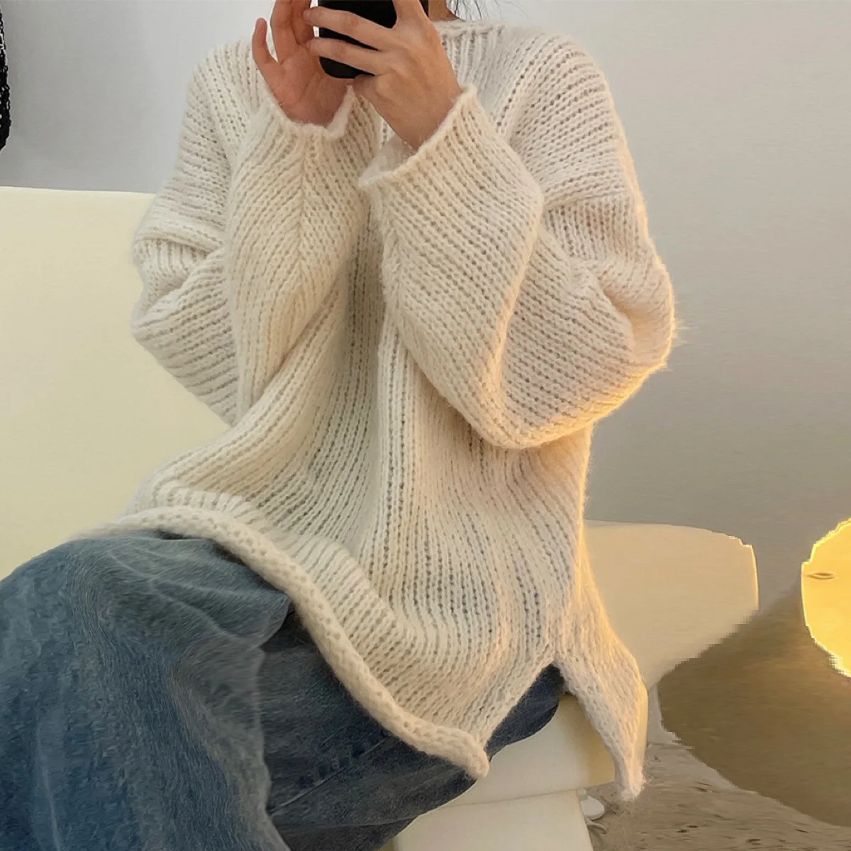 

Winter new pregnant women thick needle pullover sweater loose sweater Black