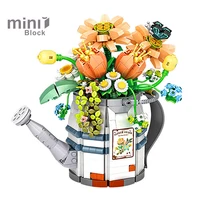 Creative Watering Can Potted Assembled Building Blocks Flower Plant Bonsai Bouquet 3d Model Decoration DIY Children's Toy Gift