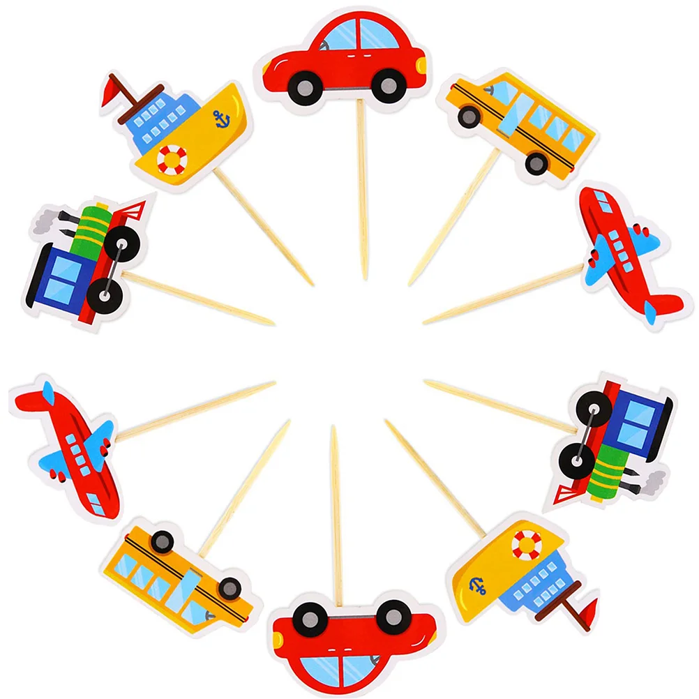

20 Pcs Car Decoration Bus Cupcake Topper Airplane Party Wooden Car Shape Cake Picks Kids Birthday Baby