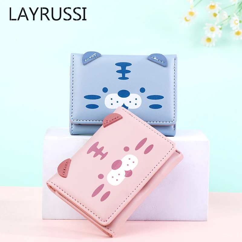 

LAYRUSSI Women's Wallet 2022 New Cartoon Tiger Money Purses For Girls Tri-fold Clutch Bag Female Card Holder Student Coin Purse