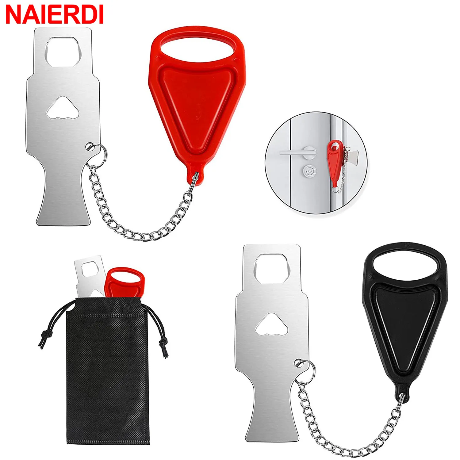NAIERDI Portable Door Lock Safety Latch Metal Lock Anti Theft Security Lock Great for Travel Dormitory,Airbnb,Hotel,Home, Motel