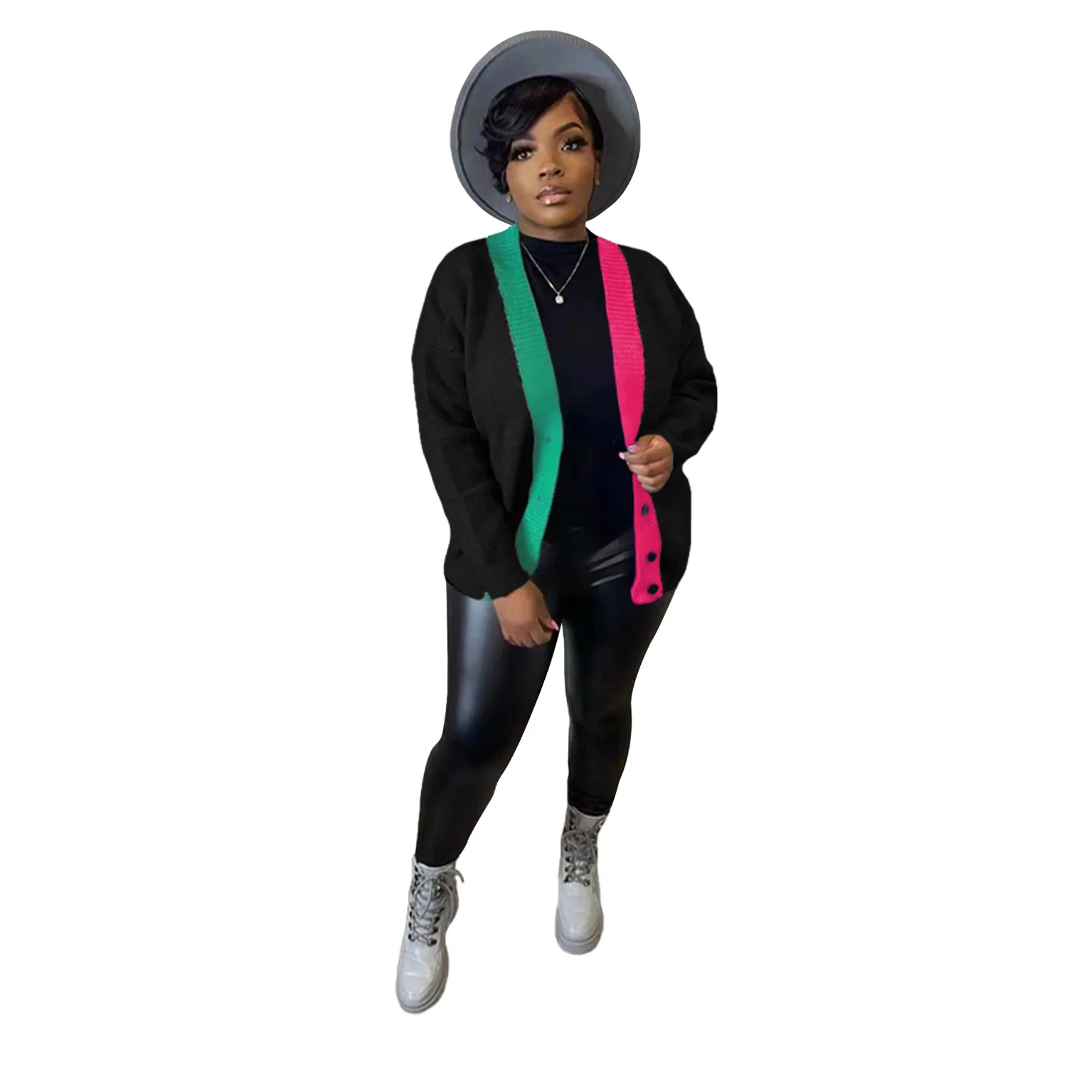 

Женский трикотажный кардиган на пуговицах, в полоску