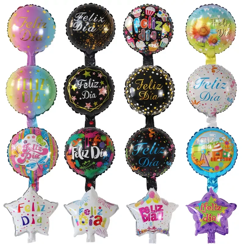 

New in 2022 10 inch Spanish Happy Every Day Foil Balloons Feliz Dia Balloon Star Round Globos Birthday Party Baby Shower Wedding