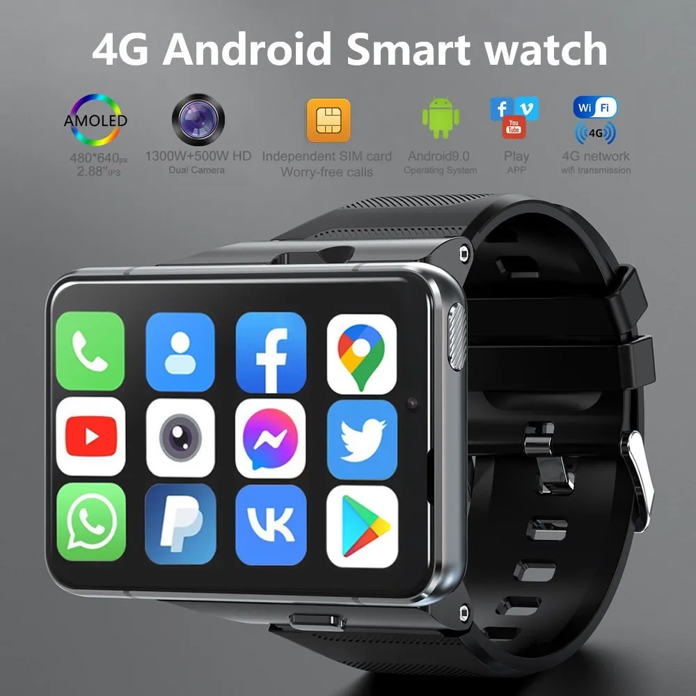 

4G Watch Phone Android 9.0 Smart Watch Men 2.88" Screen Dual Camera 4GB 64GB Fitness Sports Clock Sim Card GPS 2300mAh Battery