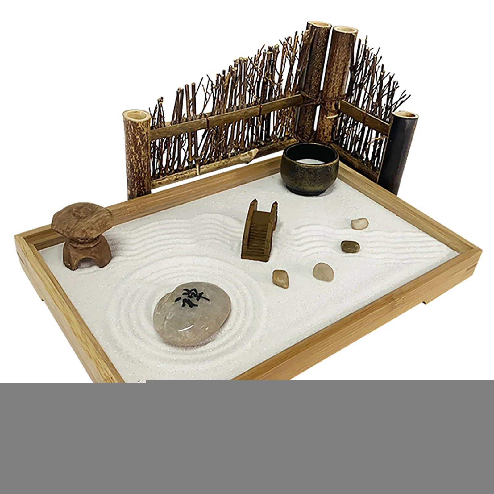 

Японский Набор для сада дзен, миниатюрный садовый декор для медитации, настольный дзен сад с белыми песками, мостовые грабли для дома и офис...