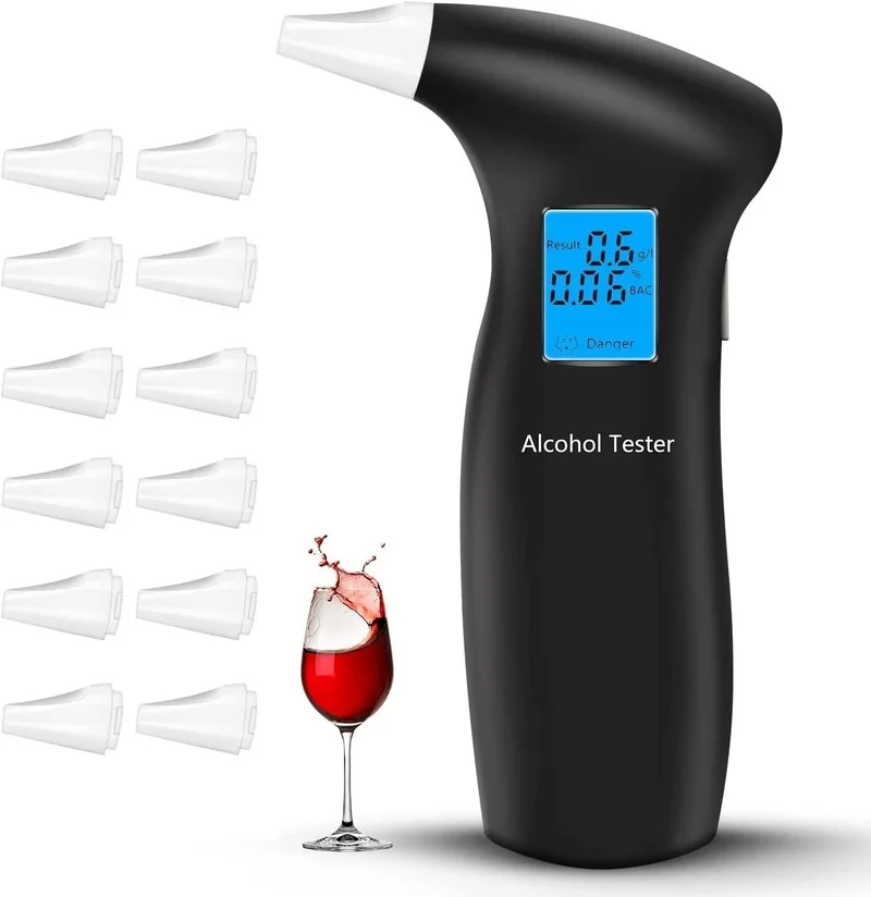

Digital Alcohol Breath Tester Breathalyzer Analyzer Detector Test Breathalizer Breathalyser Device LCD Display 12 Mouthpieces