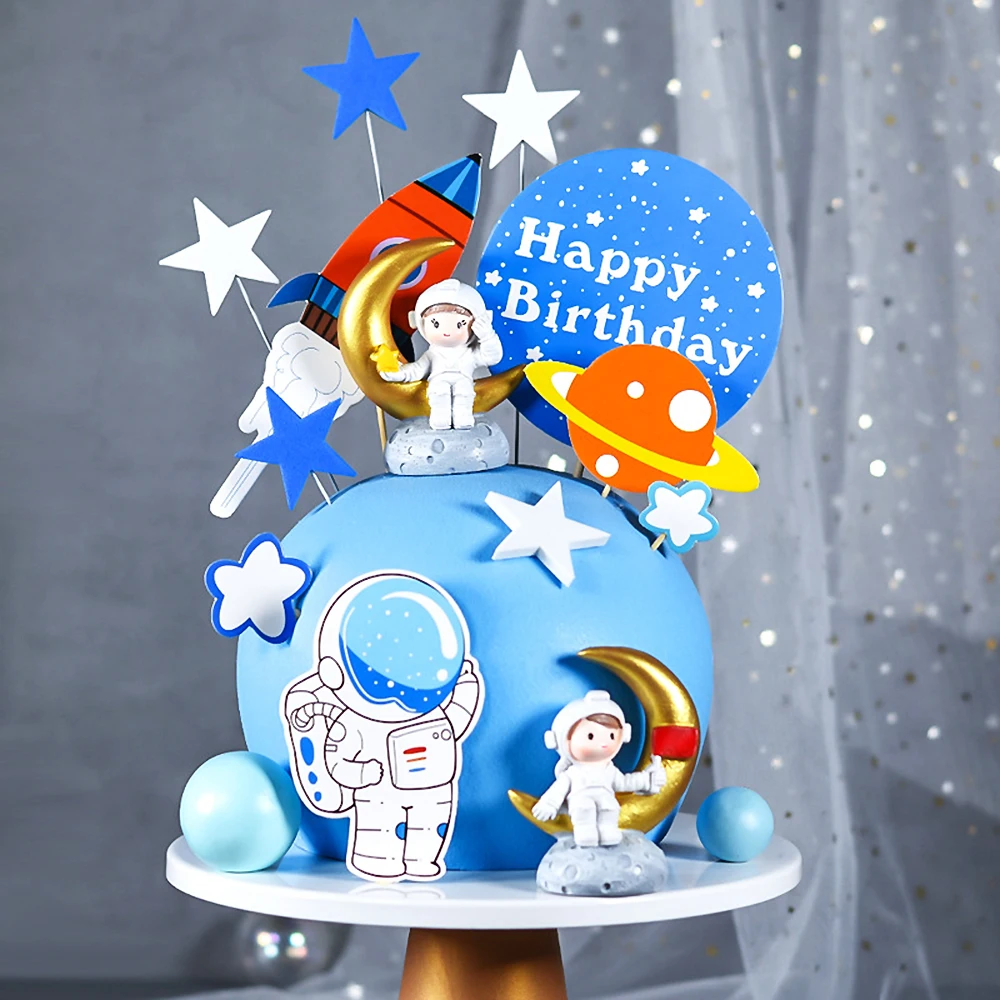 

Outer Space Birthday Cake Decoration Astronaut Rocket Cake Toppers Spaceman DIY Baking Ornaments Kids Baby Shower Party Supplies