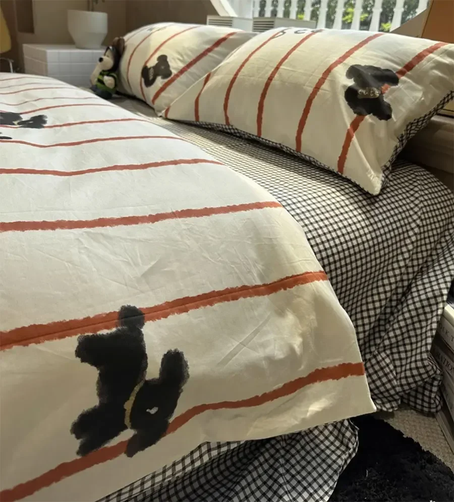 Хлопковое постельное белье Cartoon Teddy Dog Stripes