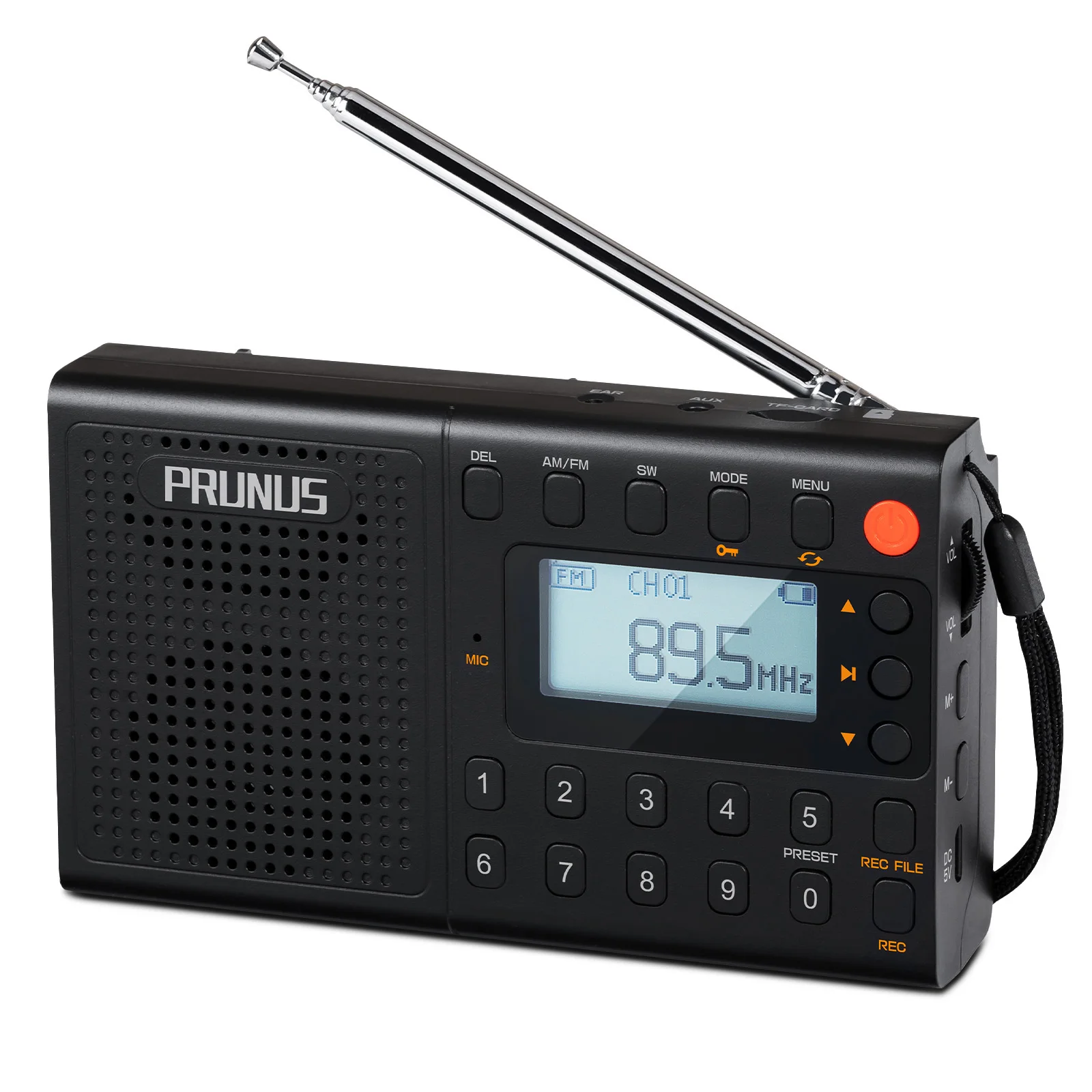

PRUNUS J-401 Recordable Radios AM FM Radio Digital MP3 Player by TF Card AUX Wired Speakers Portable Rechargeable Radio receiver