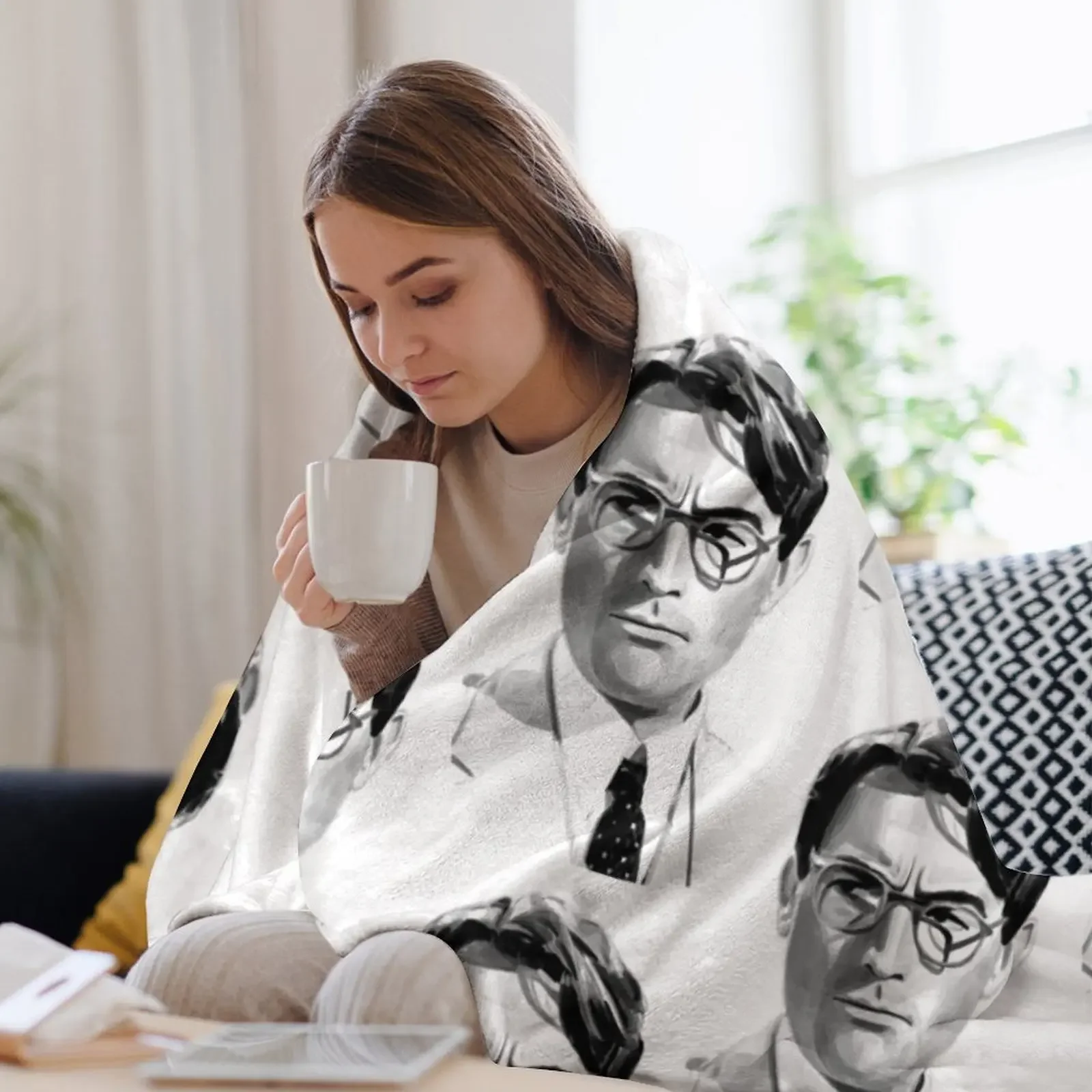 Фото Плед Atticus (черно-белый) – уютное легкое одеяло для путешествий, кемпинга и пикников №3