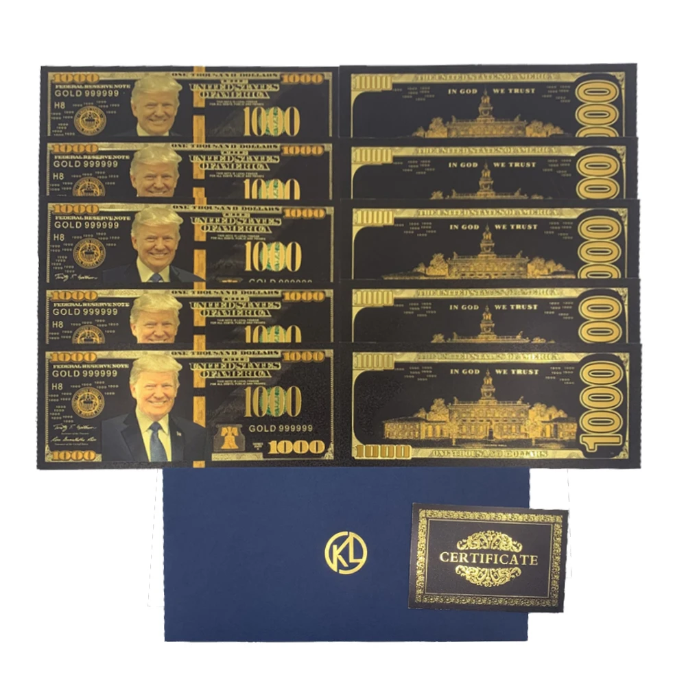 

2024 Trump gold black customed plastic notes US 1000 dollars TRB cards IN GOLD WE TRUST AMERICAL commemorative bills
