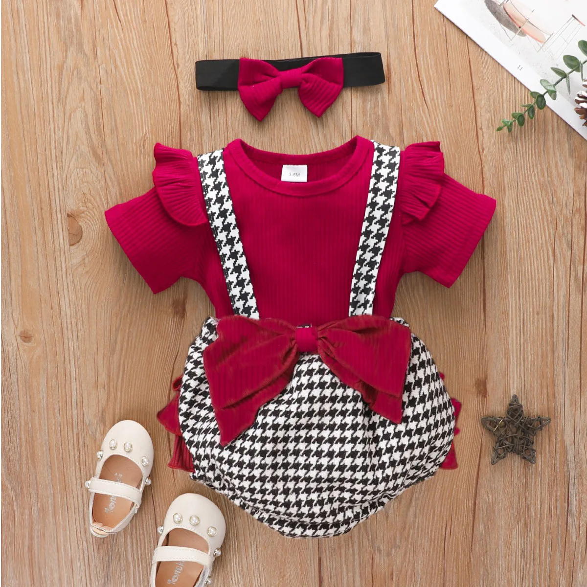 

Комплект летней одежды для маленьких девочек, модные трикотажные хлопковые Ползунки с оборками для новорожденных, шорты повязка на голову ...