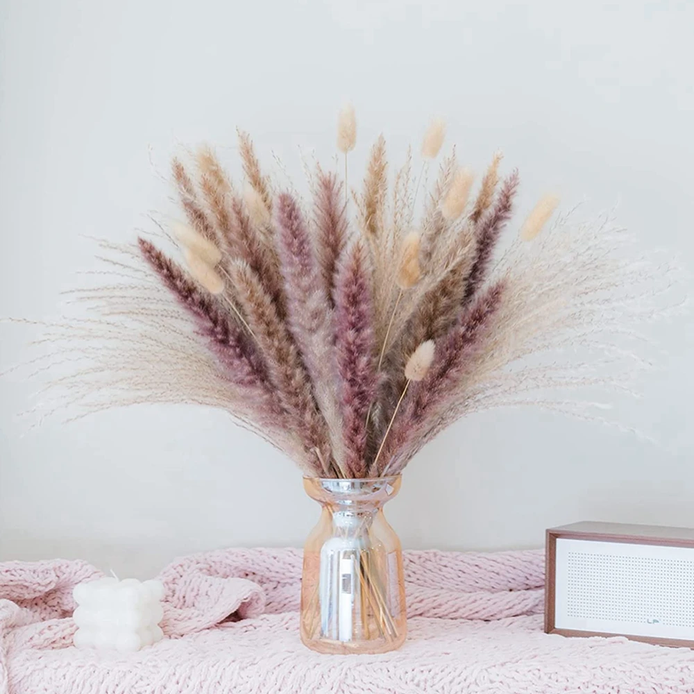 

Natural Dried Pampas Grass Decor 15Pcs Reed Flowers 15Pcs Bunny Tail 10Pcs for Home Decor, Flora Boho Décor, Bouquet For Home