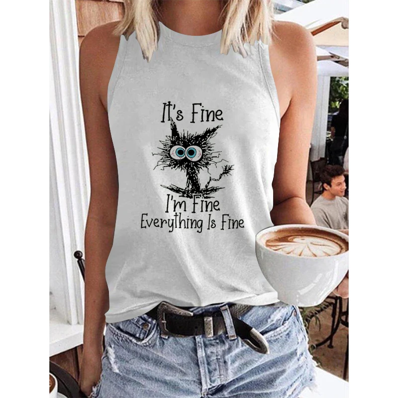 

Kanchii summer fashion new personalized Vintage printed vest o-neck vest Slim Fit Design Women's street vest women
