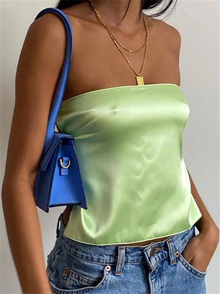 

2022 сатиновая, летняя, с открытой спиной, без бретелек, укороченная