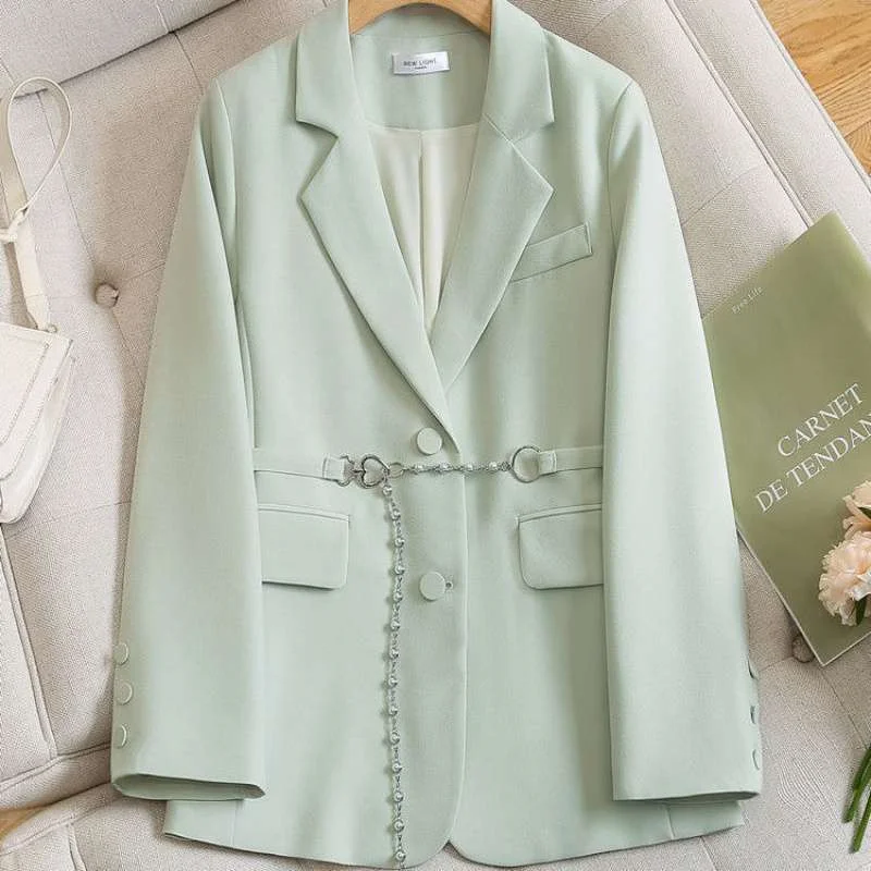 

New Fashion Women's Blazer Spring Autumn Korean fried street Slim Suit Jacket Female Suit Jacket Lady light green Blazer Coats