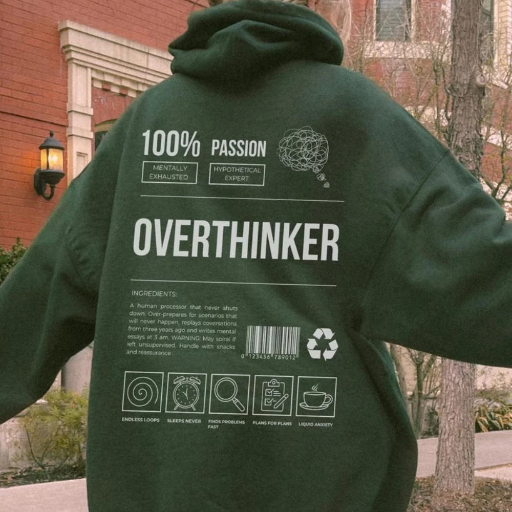 Фото Толстовка с капюшоном Overthinker, забавное психическое здоровье, Tumblr, эстетический подарок для самостоятельного ухода, комфортный зимне-осенний теплый повседневный свитер для девочек №3