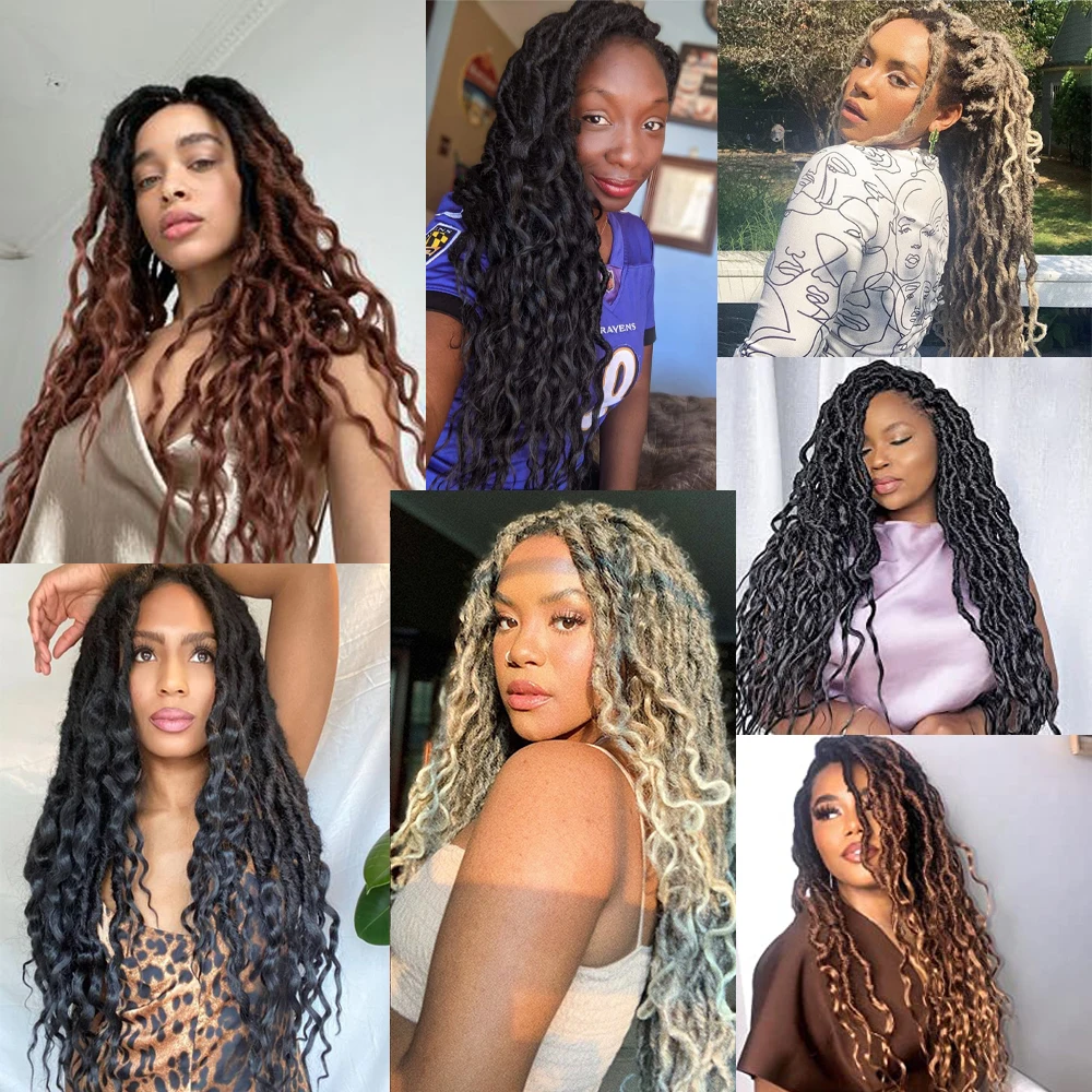 X-TRESS Goddess Wavy Locs Crochet Hair Ombre Brown Pre-Looped Curly Soft Faux Locs Dreadlocks Synthetic Braiding Hair Extensions images - 6