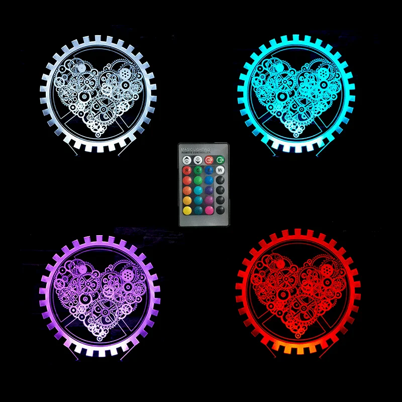 

Mechanical Circle Acrylic 3D Lamp Heart-shaped Bedside Lamp Night Light Home Decoration Remote Control Replace 16 Colors