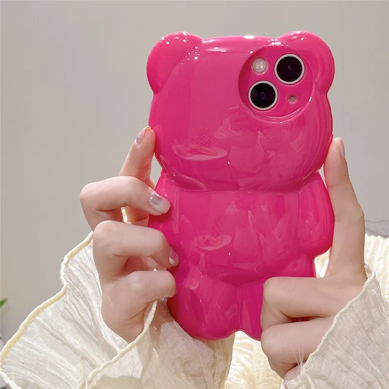 

INS Japan Cute 3D Love Heart Bear Transparent Phone Case For iPhone 13 Pro Max 12 11 X XR XS Silicone Soft Protective Back Cover