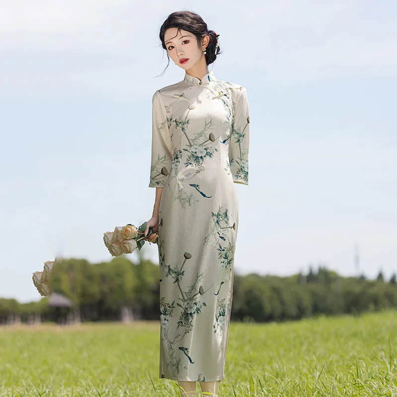 Традиционная китайская Осенняя Qipao длинная Улучшенная Женская юбка-Ципао для