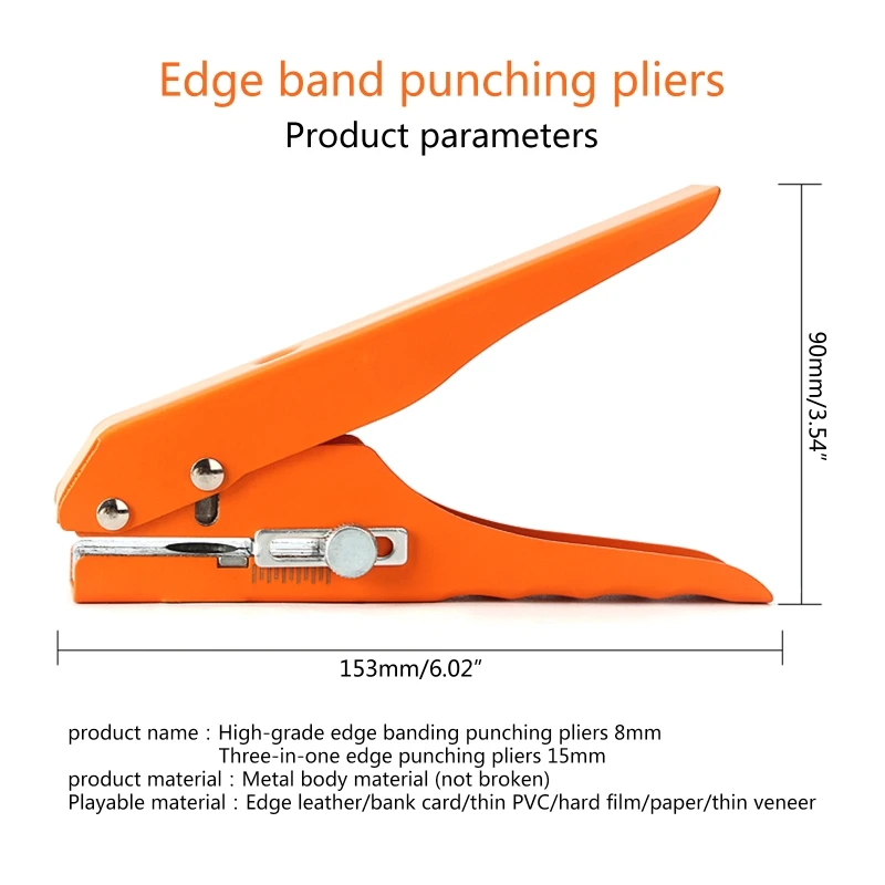 

3-in-1 Edge Banding Punching Pliers PVC Hole Punch Pliers 8mm 15mm Aperture Round Punch Pliers for DIY Craft Projects