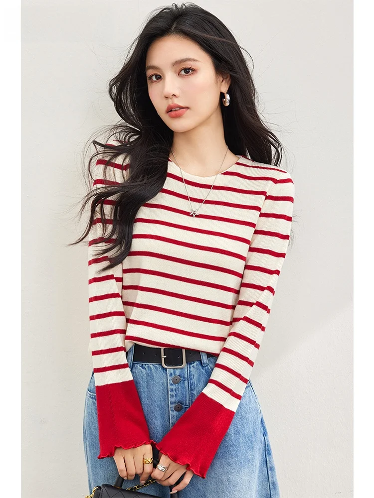 La Chabell 7 M2024 осенняя новая мода с круглым вырезом в полоску контрастного цвета