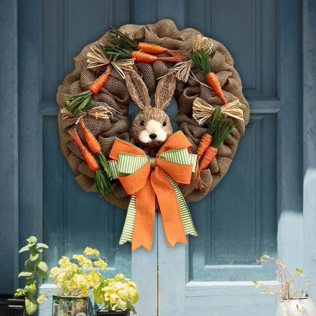 

Easter Bunny Wreaths Wall Hanging Artificial Carrot Easter Door Wreath for Easter Decoration