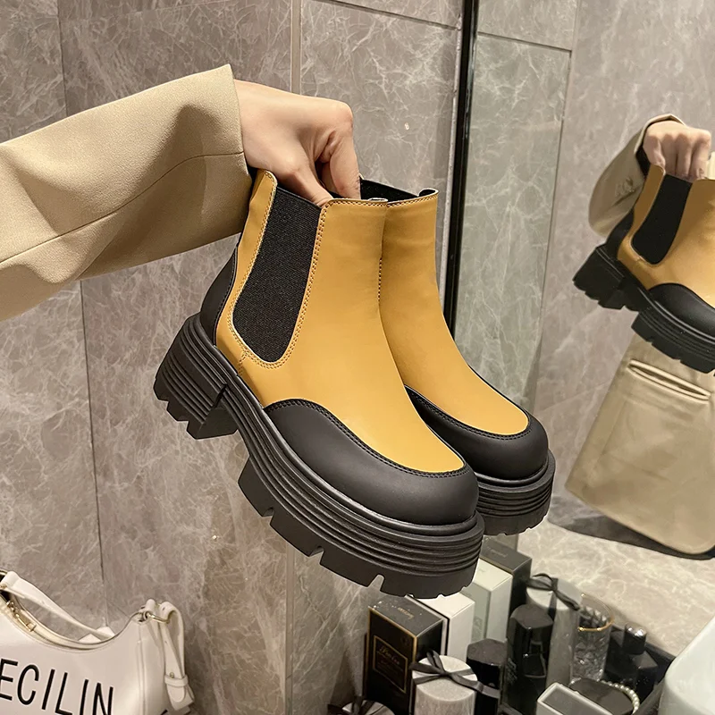 Ladies Flat Platform Sports Chelsea Ankle Boots 2023 Winter New Fashion Motorcycle Boots Casual Ladies Snow Boots Botas Mujer