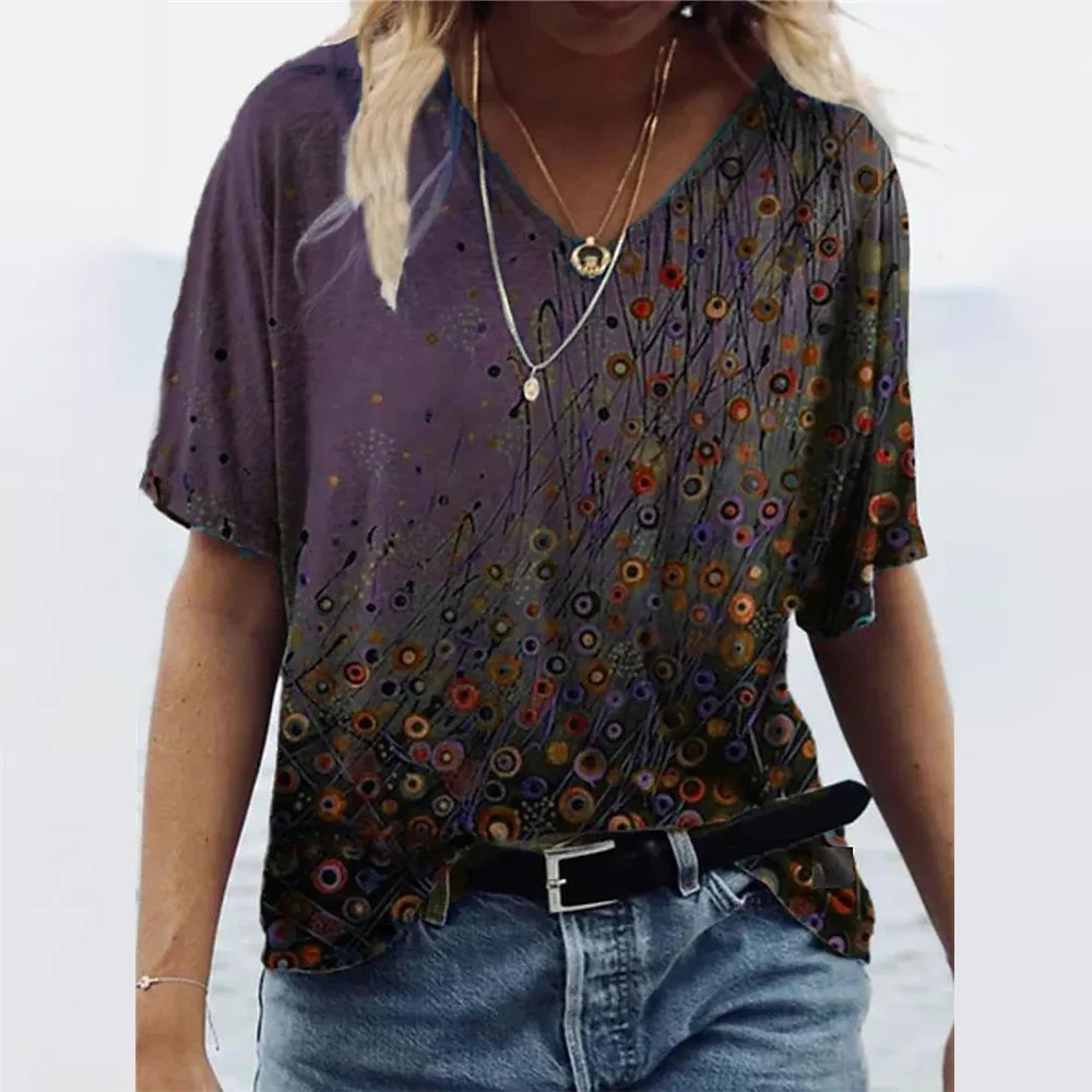 

Summer Women T-Shirts V Neck Fashion Graphic Print Short-Sleeved Female Tops 5xl Loose Floral Funny Clothes 2022 Casual T Shirt