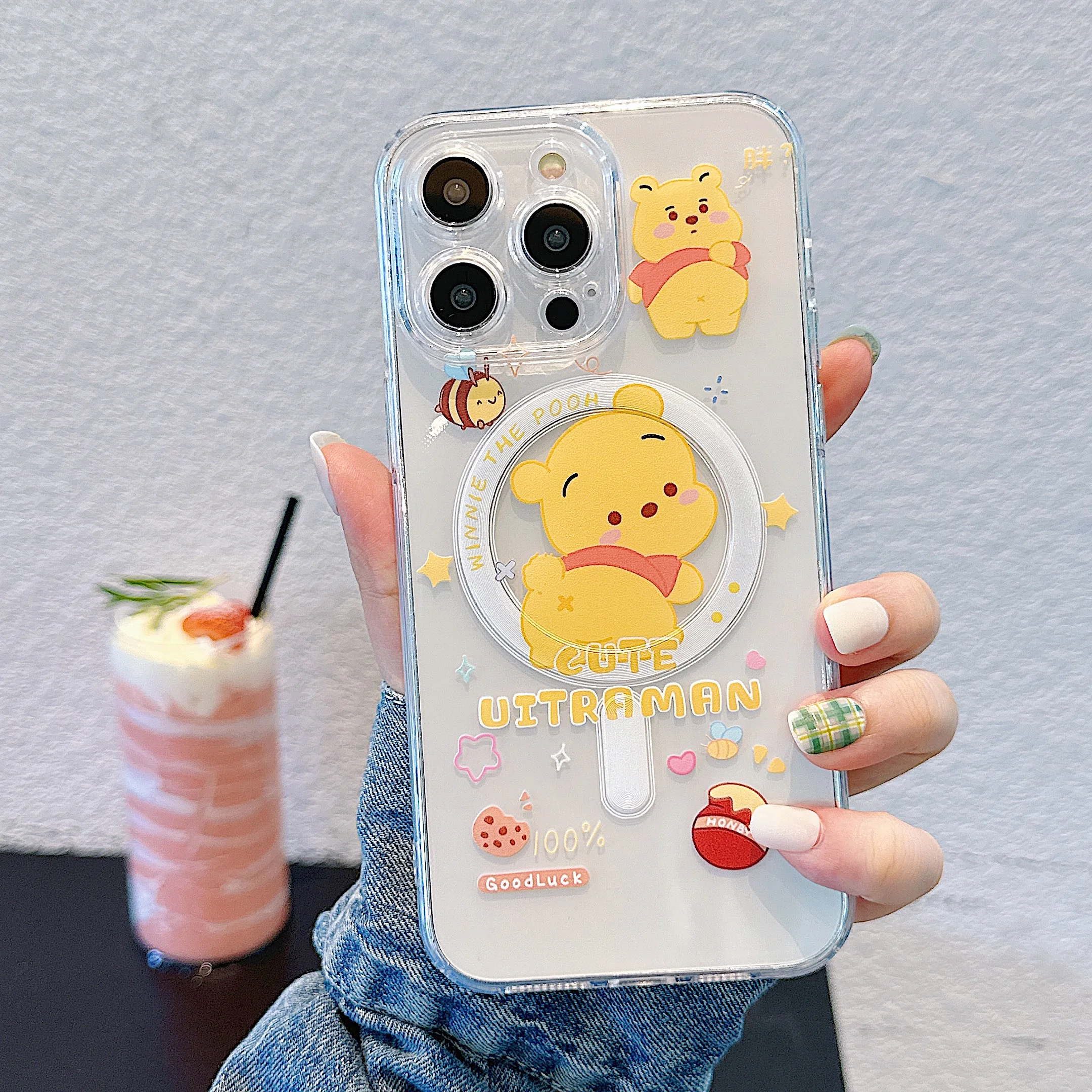 Disney New Cute Winnie Losto Magsafe Магнитный чехол для телефона Samsung Galaxy S24 S23 S22 S21 S20 FE Plus Ultra 5G Soft