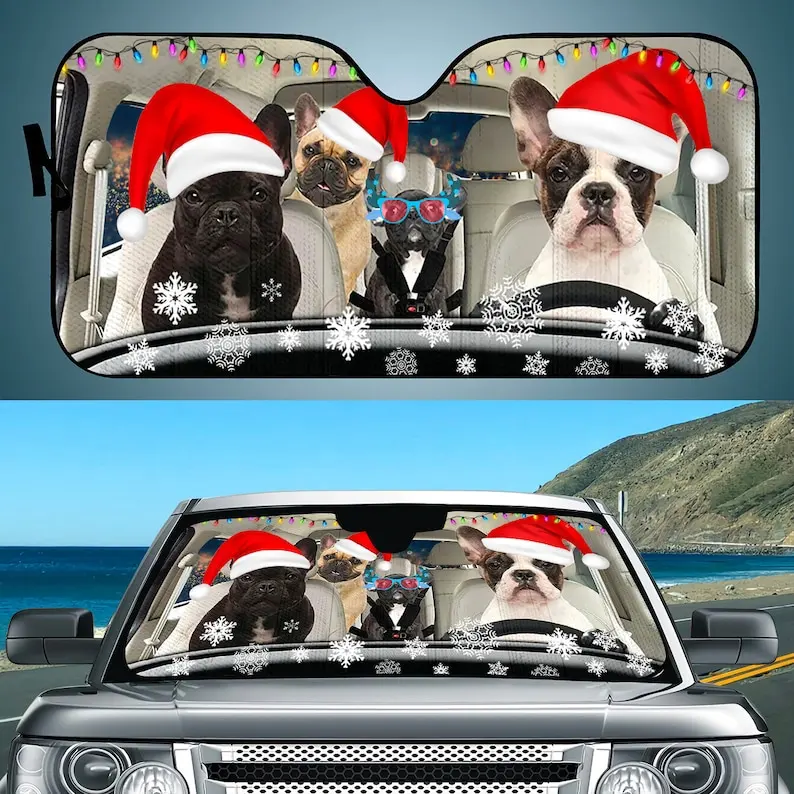 

Bulldog Couple Halloween Car Sunshade, Puppies Bulldog Family Printed Dog Mom Gift Premium Car Sunshade