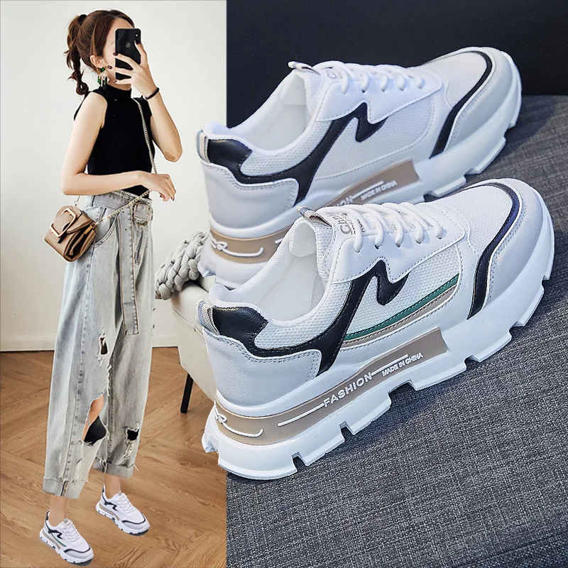 

Женские кроссовки, осенняя модная повседневная спортивная обувь для бега, дышащая сетчатая повседневная обувь в полоску для девочек