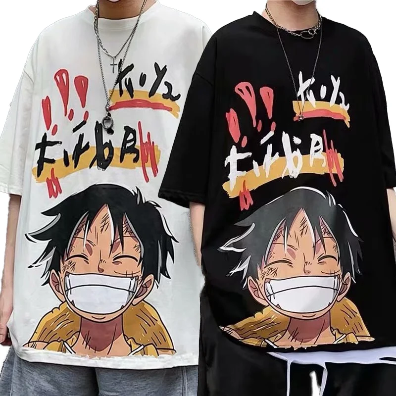 Цельная Футболка с принтом Луффи из аниме симпатичная простая свободная летняя