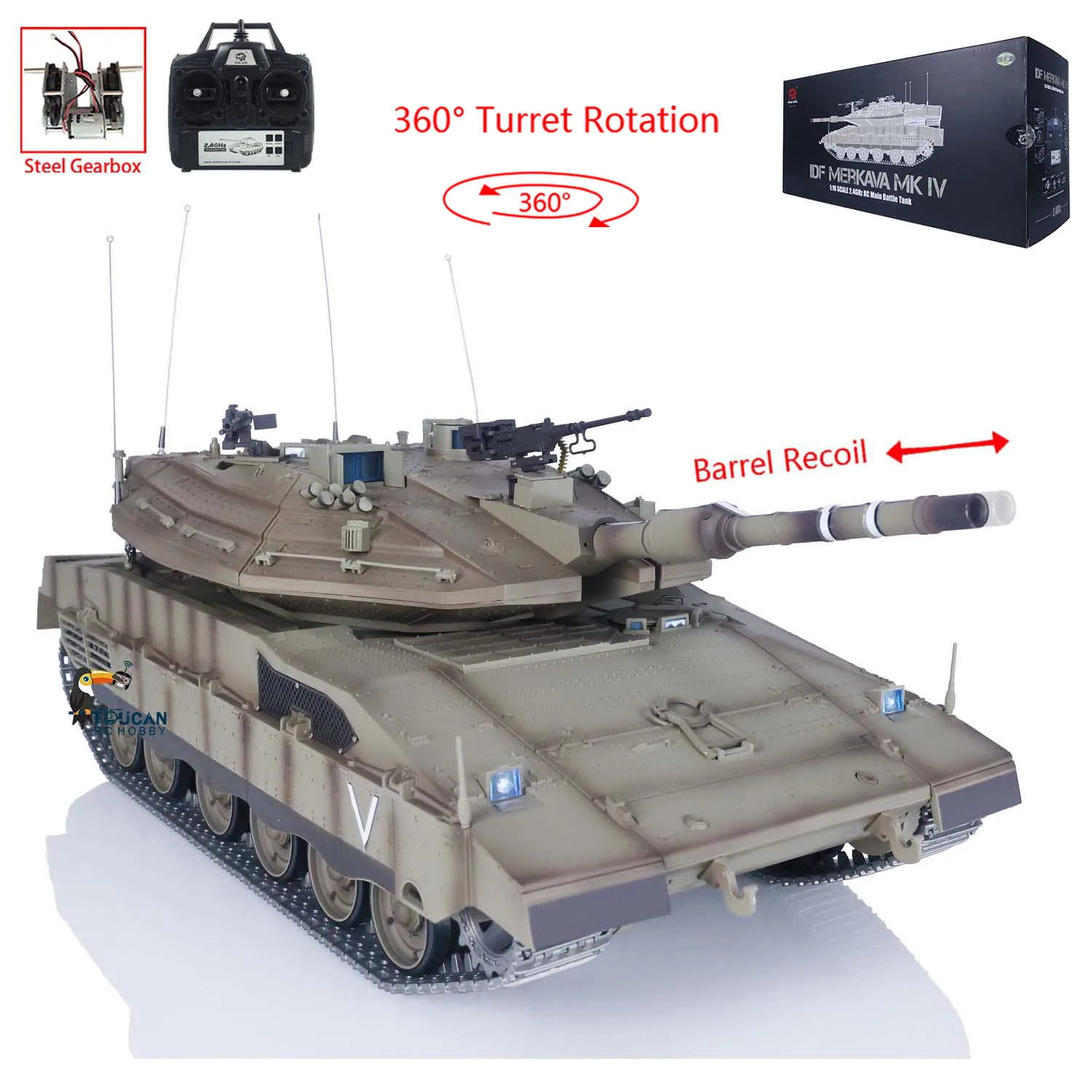 

1/16 RC Tank Heng Long IDF Merkava MK IV 3958 360° Turret Rotary Upgrade Version TK-7.0 Metal Tracks Model Toy Gift TH22647