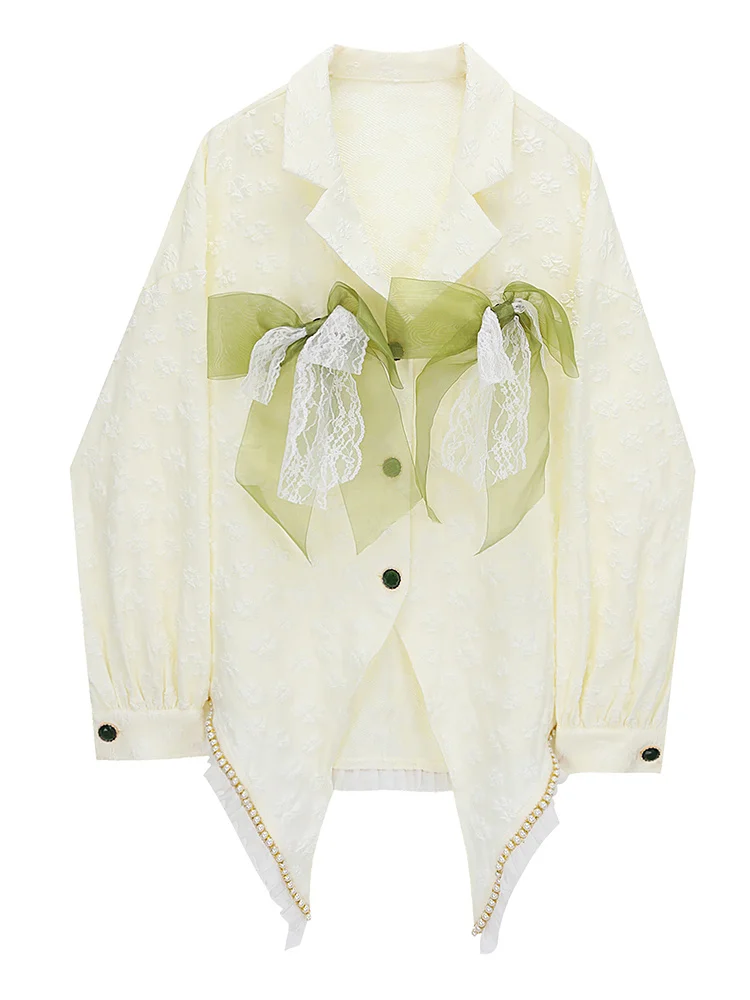 

Korea Chic Vintage Design Spring And Autumn Clothes Jacquard Shirt Fashion Female Bow Lace Tassel Blouse 2022 New B845