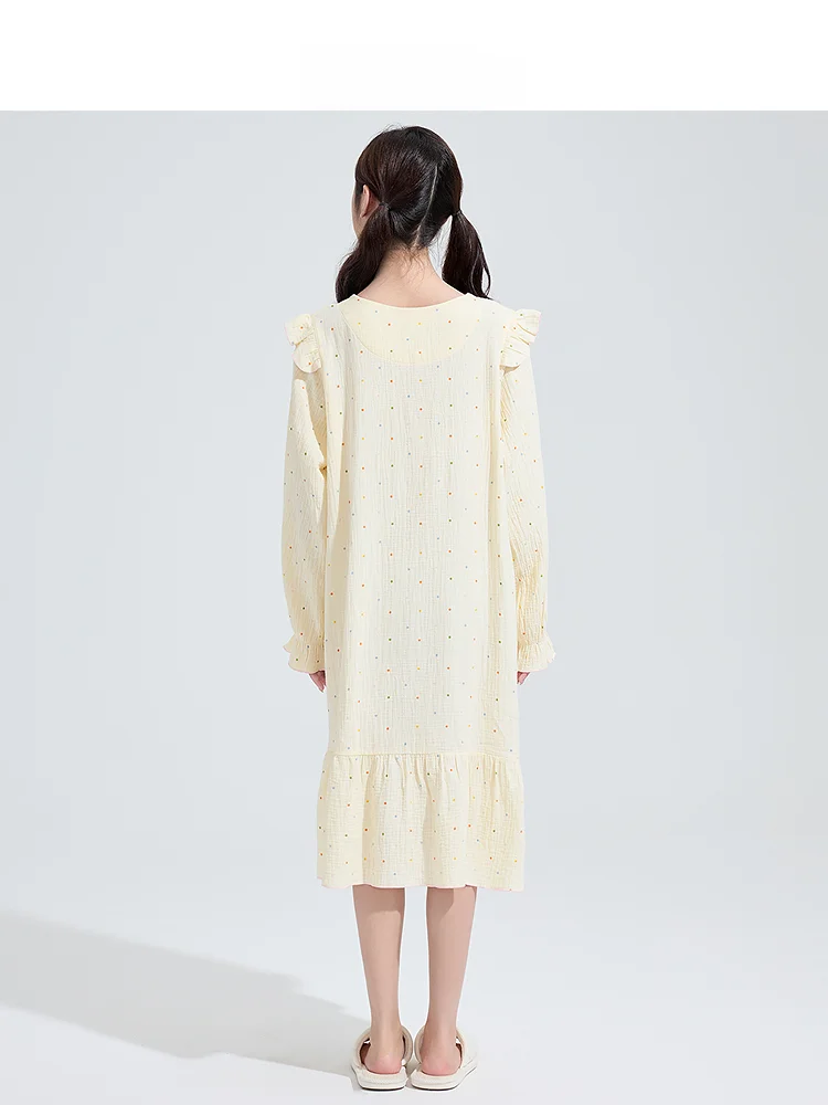 Женская Осенняя Ночная сорочка в горошек Sanfu милая двухслойная Домашняя одежда с