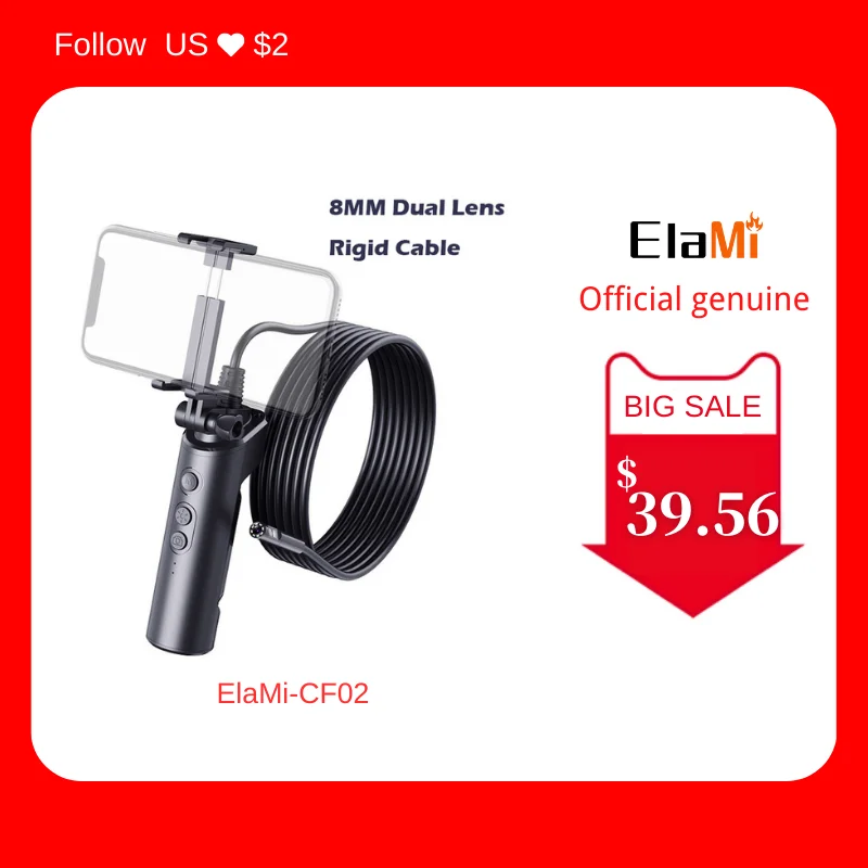 

ELAMI 8MM Mini Inspection Borescope Dual Lens Camera WIFI Endoscope HD1080P LEDs IP68 Waterproof Sanke for Android Phones Iphone