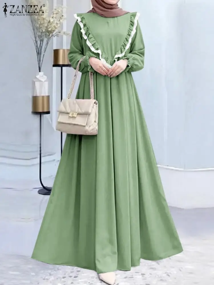 

Women Dubai Turkey Abaya Hijab Dress ZANZEA Vintage Long Sleeve Ruffles Sundress Jilbab Islamic Clothing Caftan Ramadan Robe