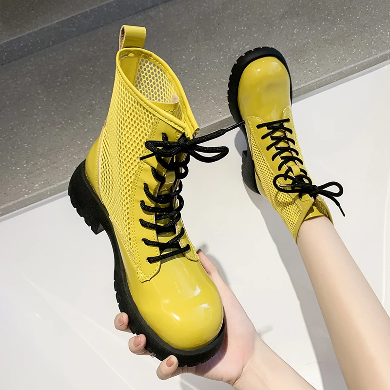 

Women Chunky Thick Cool Boots Sandals Mesh Flats Shoes 2022 Summer New Fad Sandals Non-slip Lace-up Chelsea Boots Women Shoes
