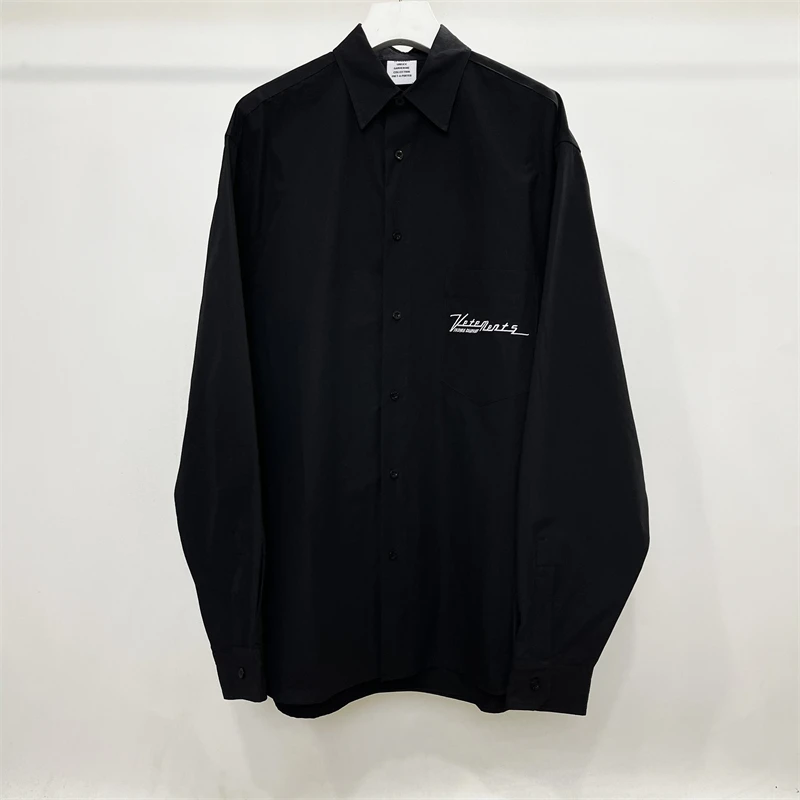 

Hip Hop Vetements Long Sleeve Shirts Men Women Letter Embroidered Logo Oversized Black VTM Shirt Top Tees Inside Tag Deadpool