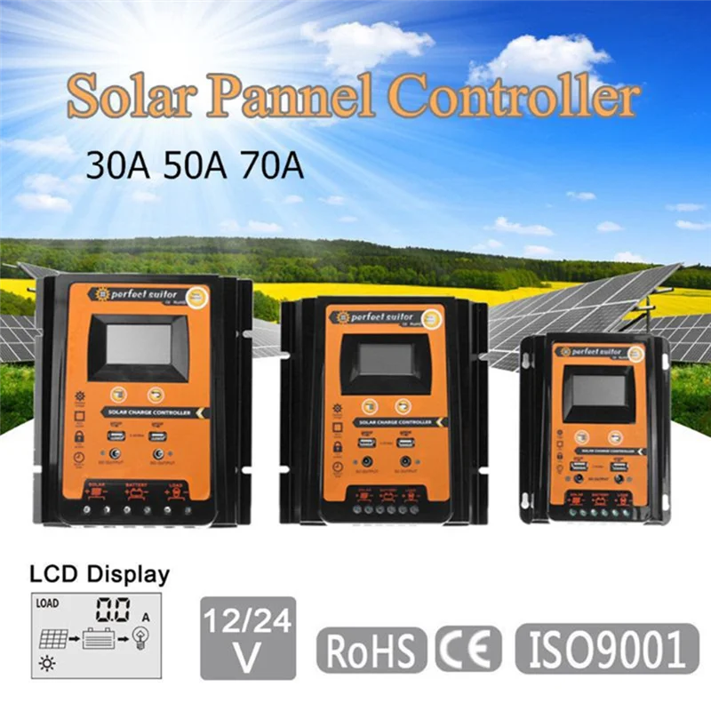 

30A MPPT PWM Solar Charge Controller 12V 24V Solar Panel Battery Regulator Dual USB Port LCD Display