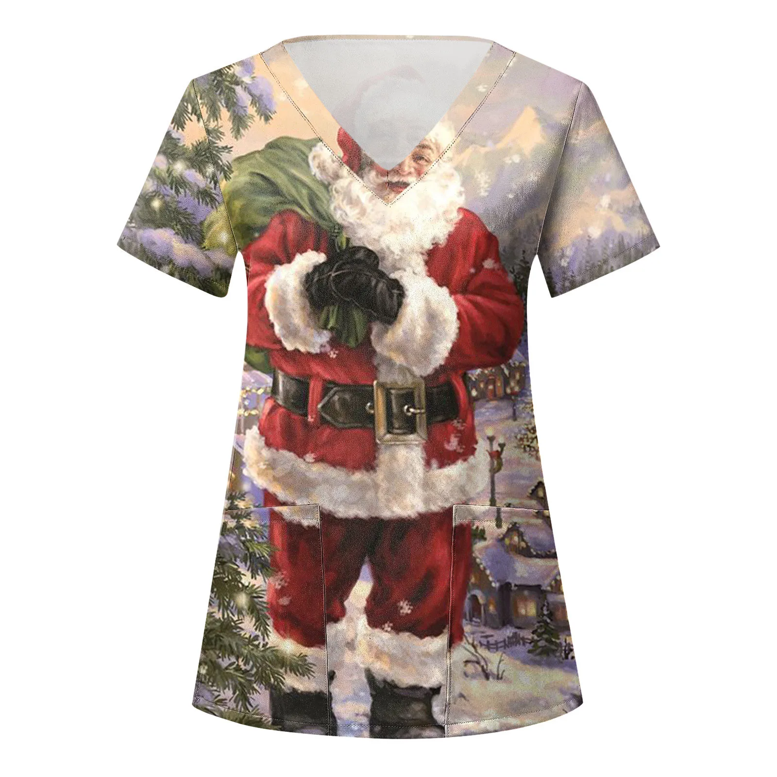 

Женская одежда для медсестры, Свободная рабочая одежда с 3D-принтом Санта-Клауса и карманами