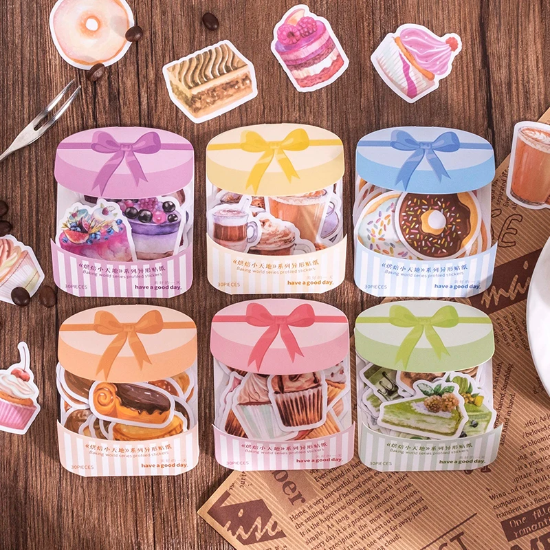 

30 Pcs /pack Birthday Cakes Paper DIY Tag Decorative Stickers